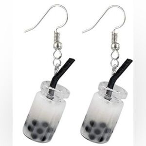Boba Bubble milk Tea Earrings White